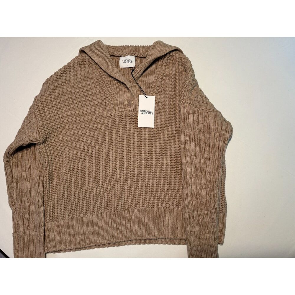 Stitches + Stripes NWT Chunky Knit Henley Polo Sweater - Taupe - Size S